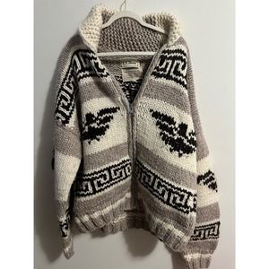 L.L. Bean Aztec Cardigan Sweater Hand Knit Full Zip Wool Blend XL